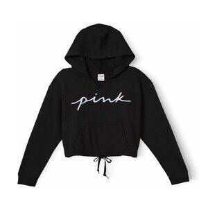 Pink Fleece Cropped Cinched Campus Hoodie in BLACK size XL factory wrapped